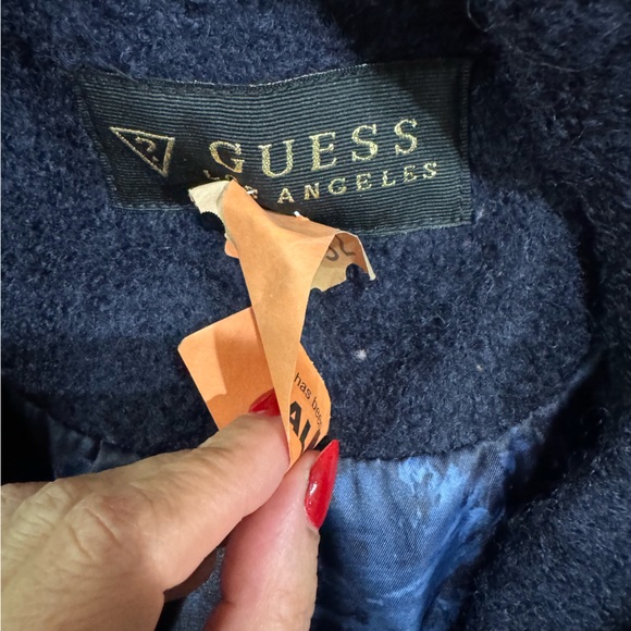 Guess top of the line Navy wool blend coat with golden zippers & buttons size L - Picture 7 of 12